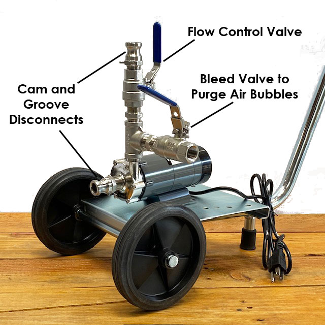 Brewing Pump Kit on Trolley - SS Head Pump - Bleed Valve System - Cam & Groove Disconnects