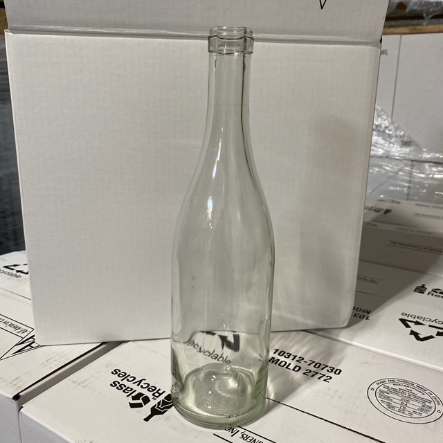 750 mL Clear Flint Burgundy Wine Bottles, Push-Up, Euro Neck, Case of 12