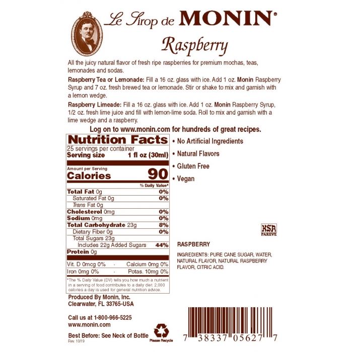 CLOSEOUT - Monin Syrup - Raspberry Flavor - 750 ml 1