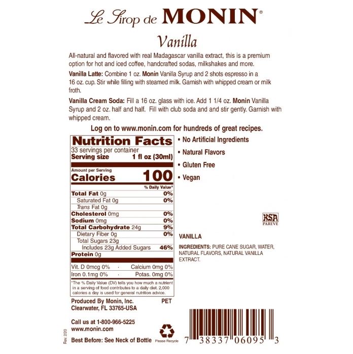 Monin® Syrup - Vanilla Flavor - 750 ml 1