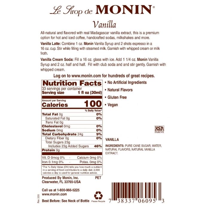 DISCONTINUED - Monin Syrup - Vanilla Flavor - 750 ml 1