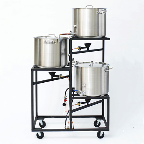 PRE-ORDER WITH 2 MONTHS LEAD TIME - Professional Three Tier All Grain Brewery Rack (10 gal or 5 gal) with Plumbing and Burners - KETTLES SOLD SEPARATELY 1