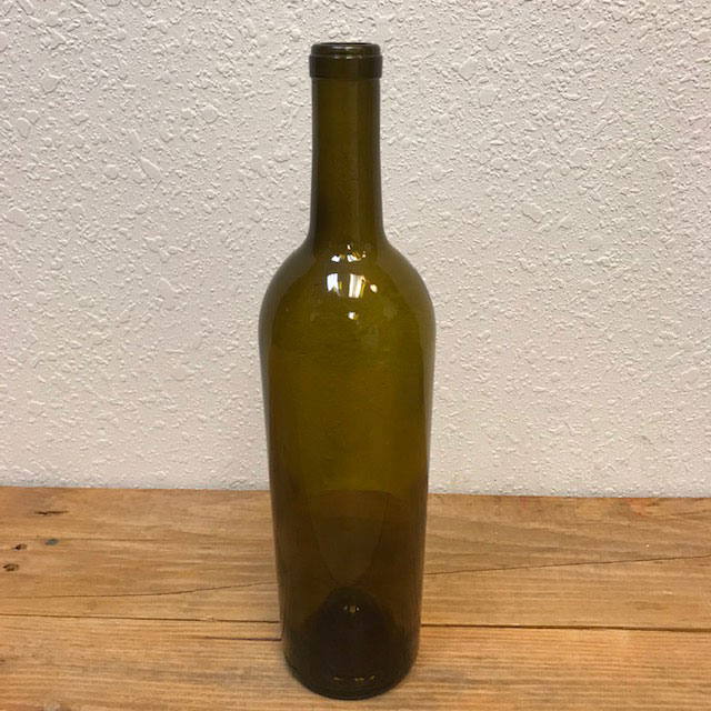Wine Bottle - 750 ml Bordeaux w/ Taper - Antique Green Punted Bottom Std Cork Finish - 12/case IN WINERY BRANDED BOX