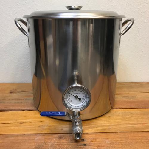 Stainless Kettle - 32 qt - 8 Gallon - Two Welded Ports -  Includes Valve & Thermometer