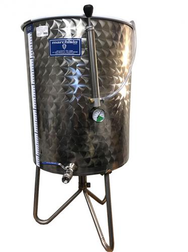 SOLD OUT FOR 2023 - UNAVAILABLE WITH UNKNOWN ETA - Marchisio Variable Capacity Stainless Tank - WIDE BODY - 26 gallons - 100 liters - 1/2 in. Port and Valve - TankToppr™ Airlock Riser