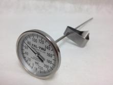 Thermometer, 2 Dial top, 12 Stem w/Pan Clip, Stainless, 0-220F.
