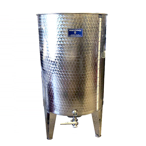 Marchisio Variable Capacity Stainless Dish Bottom Tank - 79 gallons - 300 L - Tri Clamp Ports and Valve - TankToppr™ Airlock Riser